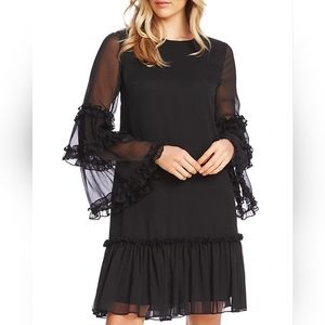 Cece Black loose Ruffle Dress